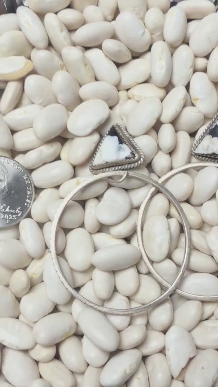Hada White Buffalo Turquoise & Sterling Silver Hoop Earrings