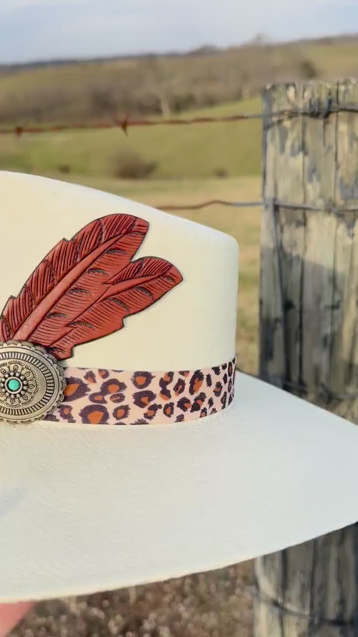 Charlie 1 Horse Coastal Cowgirl Summer Straw Hat Cowgirl Hat, Beach Hat, Women's Straw Palm Hat Spring Break Summer Vacation Leopard band