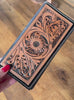 Customizable Tooled Leather & Cowhide Men's Women's Checkbook Style Wallet, We add your Farm Brand, Logo Initials Name Western Wallet